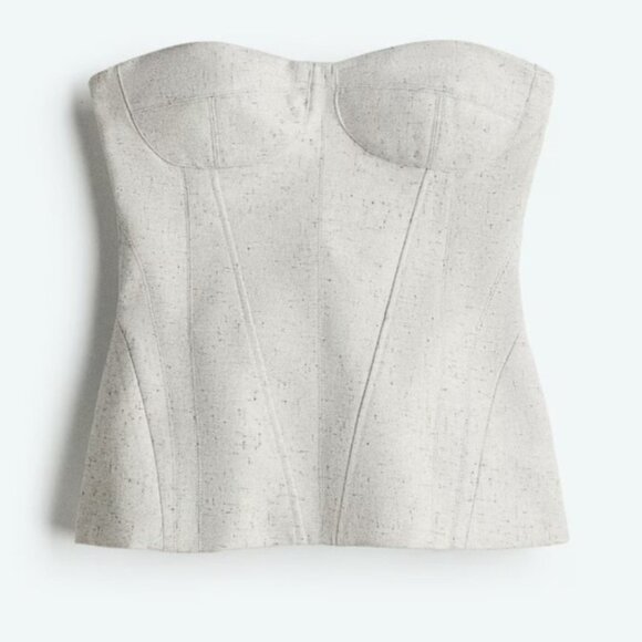 H & M Edition Light Heathered Grey Boned Bodice Bustier Top M - Picture 1 of 3